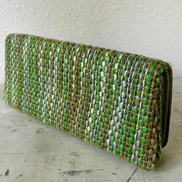 Shiraleah clutch hand bag green tweed fabric satin liner retro office siren - Picture 4 of 11